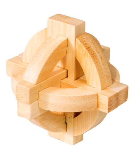 Imagine Joc logic IQ din lemn bambus Double disk puzzle 3d