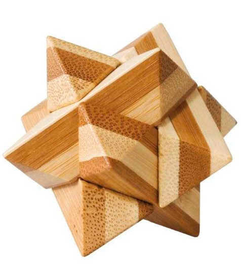 Imagine Joc logic IQ din lemn bambus Star, cutie metal