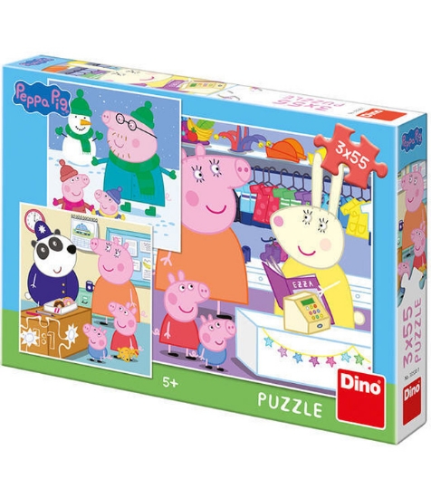 Imagine Puzzle 3 in 1 Purcelusa Peppa - Dupa-amiaza fericita (55 piese)