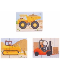 Imagine Set 3 puzzle din lemn - Vehicule pentru constructii