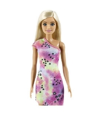 Imagine Papusa Barbie cu parul Blond cu rochita Inflorata