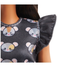 Imagine Papusa Barbie Fashionista Bruneta cu rochita Mouse Print