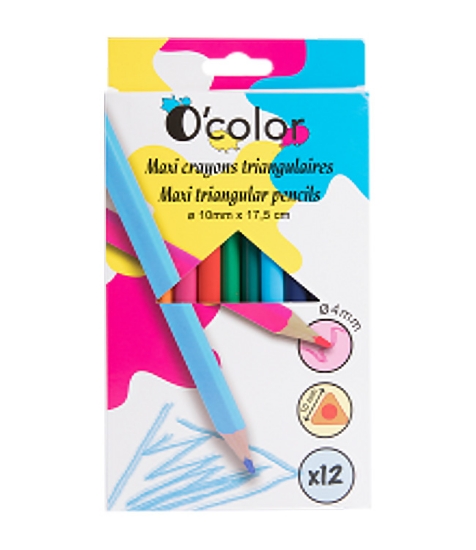 Imagine Set 12 creioane colorate triunghiulare maxi mina 4 mm