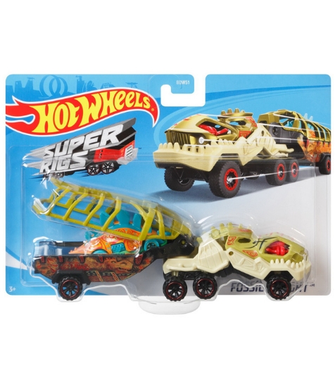 Imagine Set camion si masina sport Hot Wheels Fossil Night