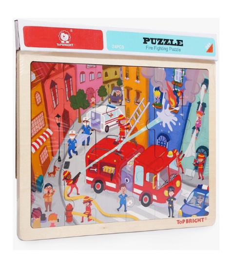 Imagine Puzzle din lemn - Pompieri in actiune