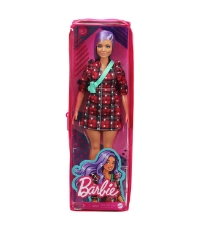 Imagine Papusa Barbie Fashionista cu parul mov si rochita cu stelute