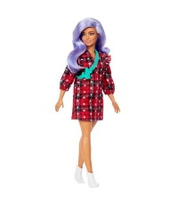 Imagine Papusa Barbie Fashionista cu parul mov si rochita cu stelute