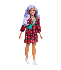 Imagine Papusa Barbie Fashionista cu parul mov si rochita cu stelute
