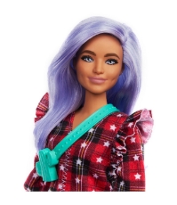 Imagine Papusa Barbie Fashionista cu parul mov si rochita cu stelute