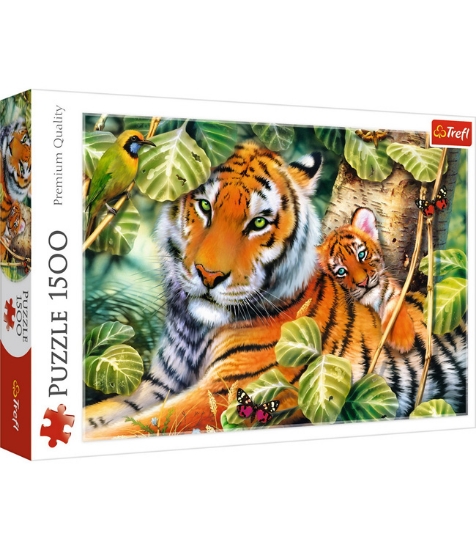 Imagine Puzzle Trefl 1500 Tigri Bengalezi in Padurea Tropicala