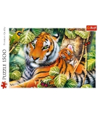 Imagine Puzzle Trefl 1500 Tigri Bengalezi in Padurea Tropicala