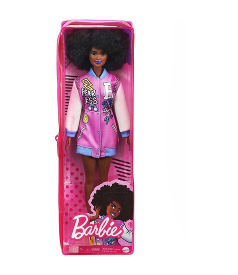 Imagine Papusa Barbie Fashionista cu parul afro si jacheta lila