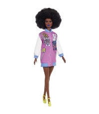 Imagine Papusa Barbie Fashionista cu parul afro si jacheta lila
