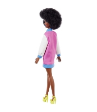 Imagine Papusa Barbie Fashionista cu parul afro si jacheta lila