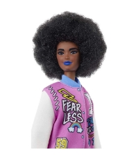 Imagine Papusa Barbie Fashionista cu parul afro si jacheta lila