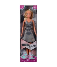 Imagine Papusa Steffi Glitter Glam cu rochie gri