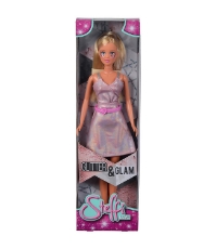 Imagine Papusa Steffi Glitter Glam cu rochie roz