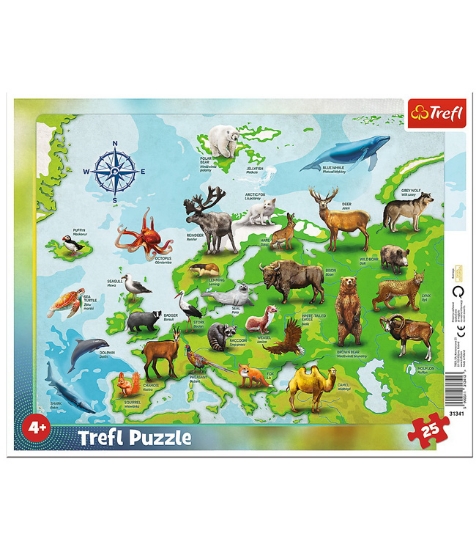 Imagine Puzzle 25  plansa Harta Europei cu animale