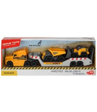 Imagine Camion Mack Volvo Micro Builder cu remorca, buldozer si camion basculant