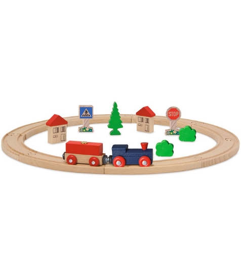 Imagine Set din lemn Tren albastru cu sina circulara si accesorii