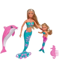Imagine Set Steffi Love Mermaid Friends papusa 29 cm, papusa 12 cm, delfin si accesorii