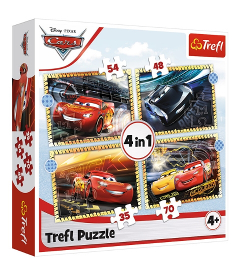Imagine Puzzle 4 in 1 Cars - pe Locuri, Fiti Fata, Start