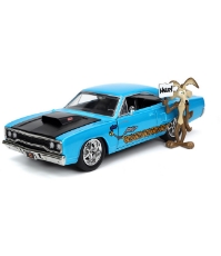 Imagine Looney Tunes Road Runner set masinuta metalica  1970 Plymouth scara 1:24 si figurina Wile E Coyote