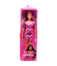 Imagine Papusa Barbie Fashionista satena cu rochie roz cu buline