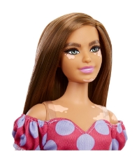 Imagine Papusa Barbie Fashionista satena cu rochie roz cu buline