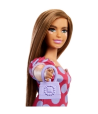 Imagine Papusa Barbie Fashionista satena cu rochie roz cu buline