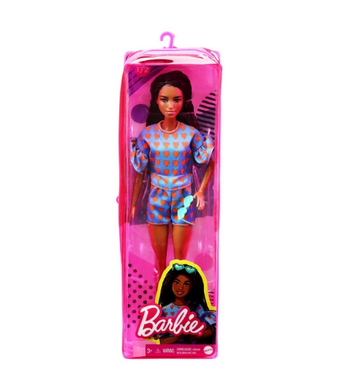 Imagine Papusa Barbie Fashionista satena cu codite impletite si tinute casual albastra
