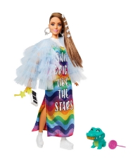 Imagine Papusa Barbie Extra Style rochie curcubeu