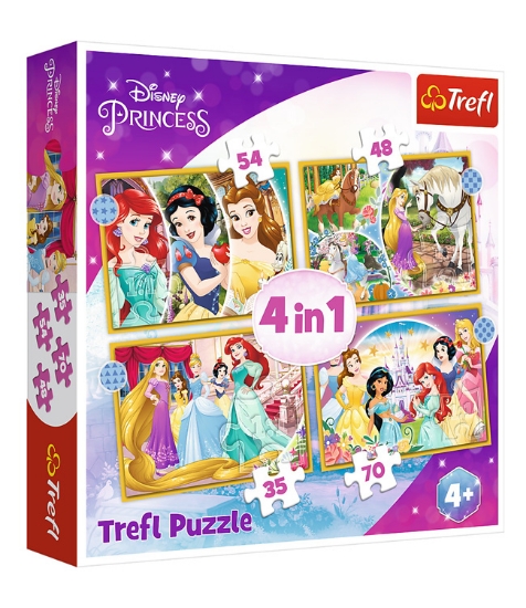 Imagine Puzzle Trefl 4 in 1 Disney Princess -  Ziua Fericita