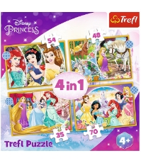 Imagine Puzzle Trefl 4 in 1 Disney Princess -  Ziua Fericita