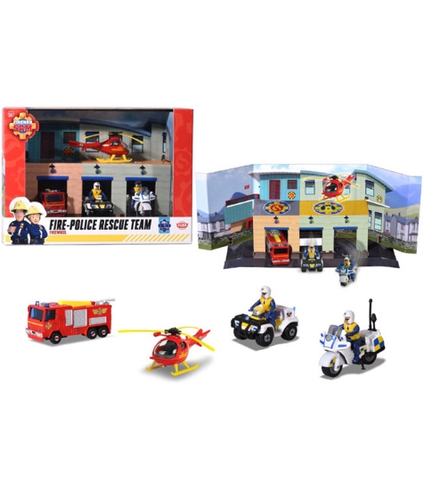 Imagine Pista de masini Fireman Sam, Sam Fire Rescue Team cu 3 masinute, 1 elicopter si 2 figurine