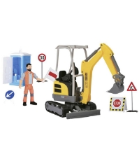 Imagine Set Road Work excavator Neuson, figurina, semne rutiere si accesorii