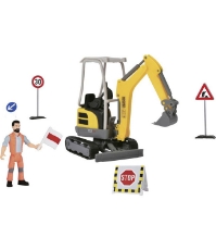 Imagine Set Road Work excavator Neuson, figurina, semne rutiere si accesorii