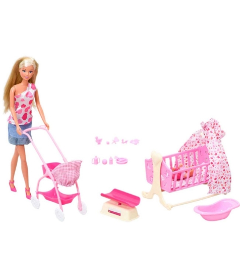 Imagine Set Steffi Love New Born Baby Set papusa 29 cm, 1 bebelus si accesorii