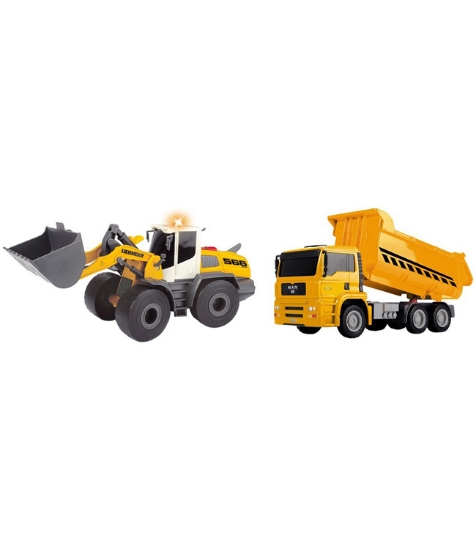 Imagine Set Construction Twin Pack camion basculant MAN si buldozer Liebherr L566 Xpower