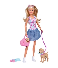 Imagine Papusa Steffi Love Puppy Walk 29 cm cu 2 figurine si accesorii