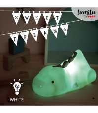 Imagine Lampa de veghe si veioza cu LED, lumina reglabila si oprire cronometrata, forma dinozaur, turcoaz, Lumilu Lazy Friends Dino, 52223