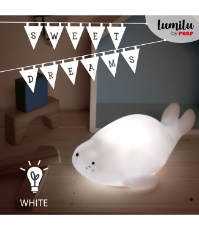 Imagine Lampa de veghe si veioza cu LED, lumina reglabila si functie oprire cronometrata, forma foca, alba, Lumilu Lazy Friends Seal, 52240