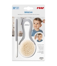 Imagine Set perie si pieptene ingrijire bebelusi, cu par natural de capra, alb cu gri, BabyCare Hair, 81070