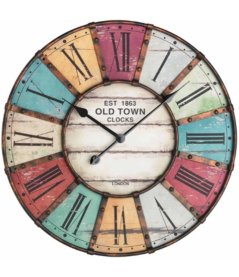Imagine Ceas de perete XXL cu aplicatii din metal, analog, design VINTAGEOld Town Clock, cifre romane, colorat, TFA 60.3021