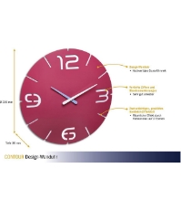 Imagine Ceas de perete colorat, analog, creat de designer, model CONTOUR, roz, TFA 60.3047.12