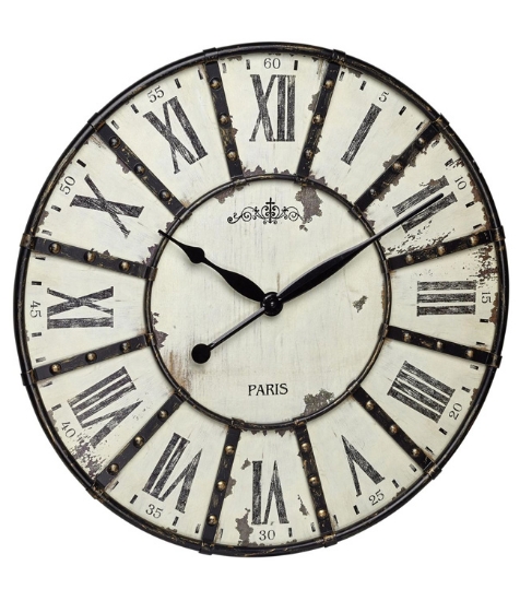 Imagine Ceas de perete VINTAGE XXL cu aplicatii din metal, analog, cifre romane, alb, TFA 60.3039.02