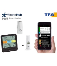 Imagine Sistem meteo SmartHome cu termo-higrometru si 3 senzori wireless, comunicare cu smartphone WEATHERHUB, TFA 31.4007.02