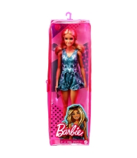 Imagine Papusa Barbie Fashionista blonda cu tinute casual albastra si ochelari de soare