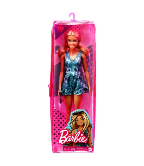 Imagine Papusa Barbie Fashionista blonda cu tinute casual albastra si ochelari de soare