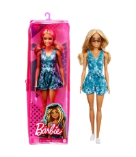 Imagine Papusa Barbie Fashionista blonda cu tinute casual albastra si ochelari de soare